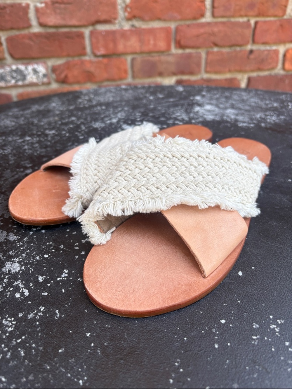 ABLE Natural ran Women’s Braided Crossband Slide Sandals size 8
